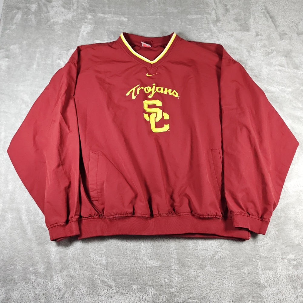 Vintage USC Trojans Windbreaker Men XXL Pullover V Neck Side Zip Nike Sweatshirt